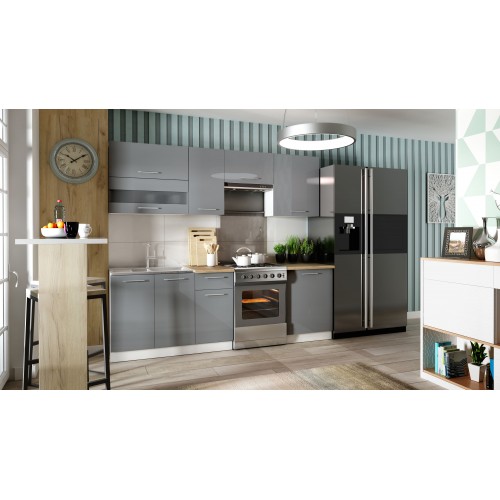 Virtuves komplekts TIFFANY 240, pelēks glancēts